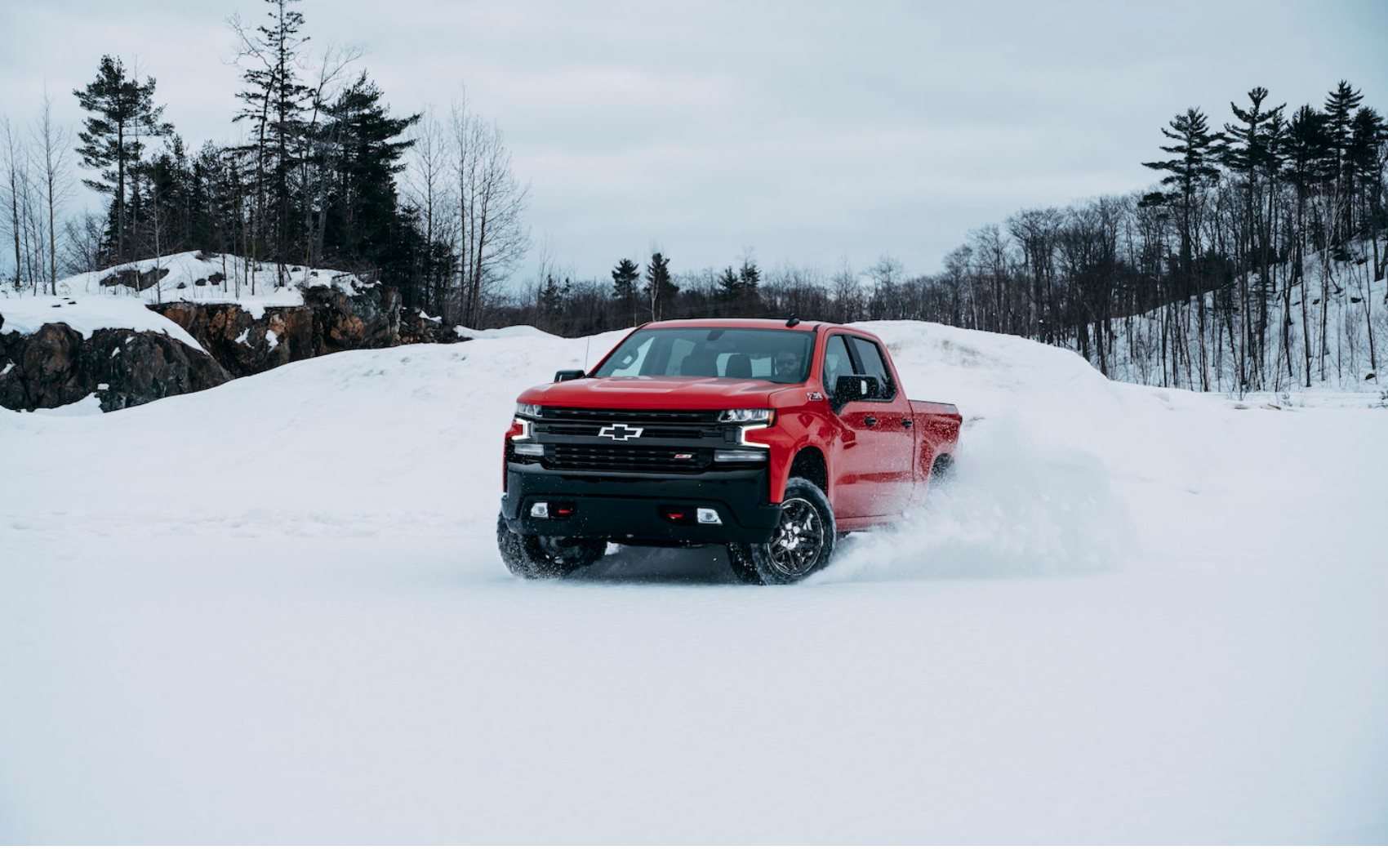 red chevy pickup in the winter

